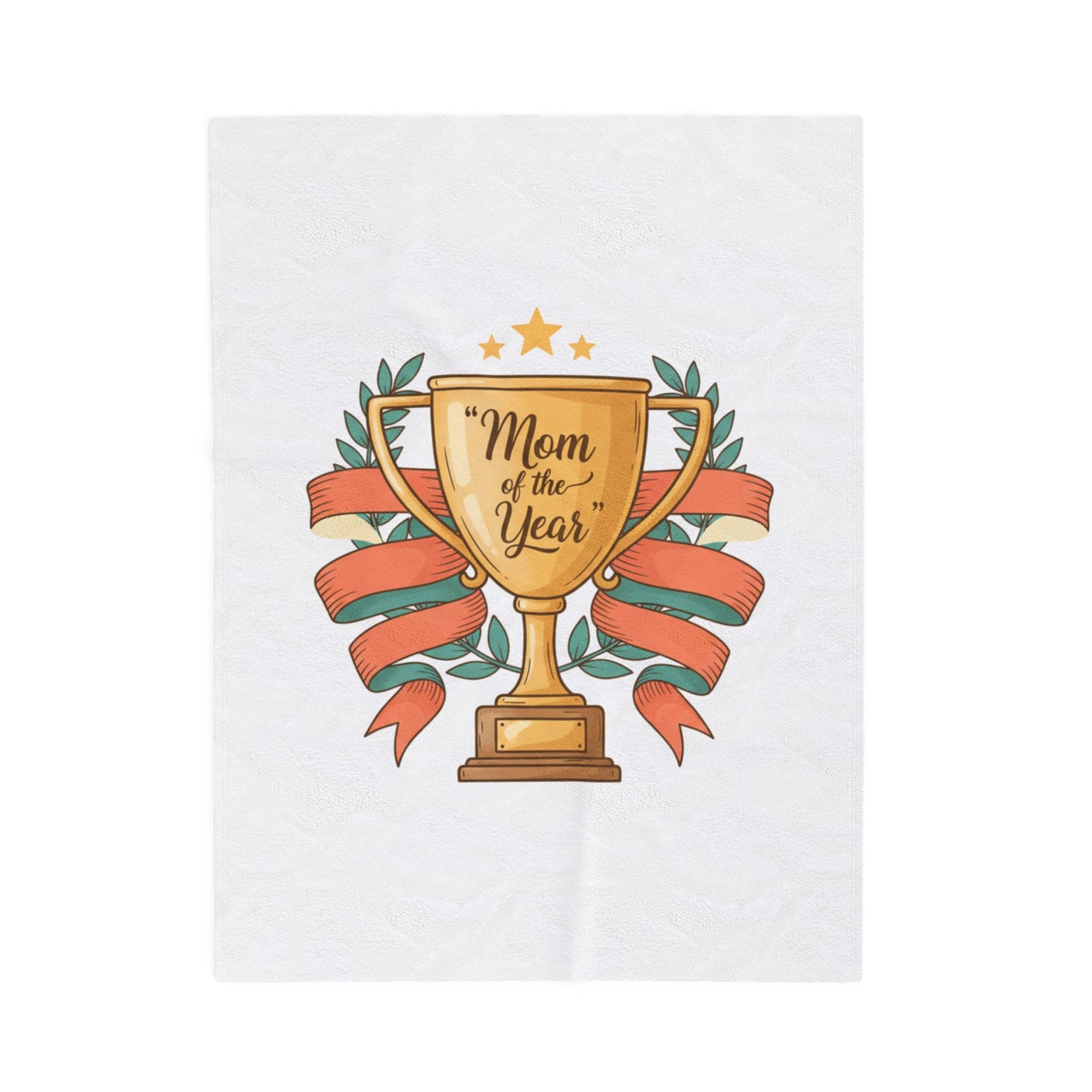 Mom of the Year Velveteen Plush Blanket – Trophy Design Mother’s Day Throw