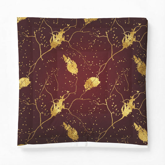 Gold Leaf Cotton Comforter - Burgundy Botanical Bedding