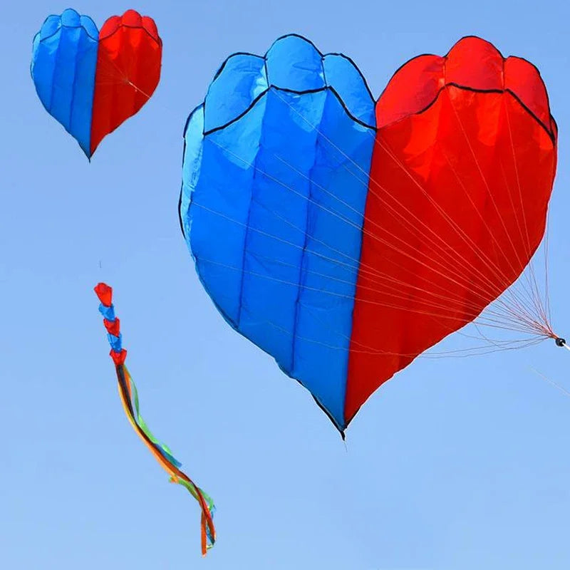 3D 5.5M Red/Blue Heart Shaped Soft Kite 8 Kites with Long Float Tail Beach Kites Easy To Fly and Tear Resistant Storage Bag - Merit Sell