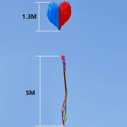3D 5.5M Red/Blue Heart Shaped Soft Kite 8 Kites with Long Float Tail Beach Kites Easy To Fly and Tear Resistant Storage Bag - Merit Sell