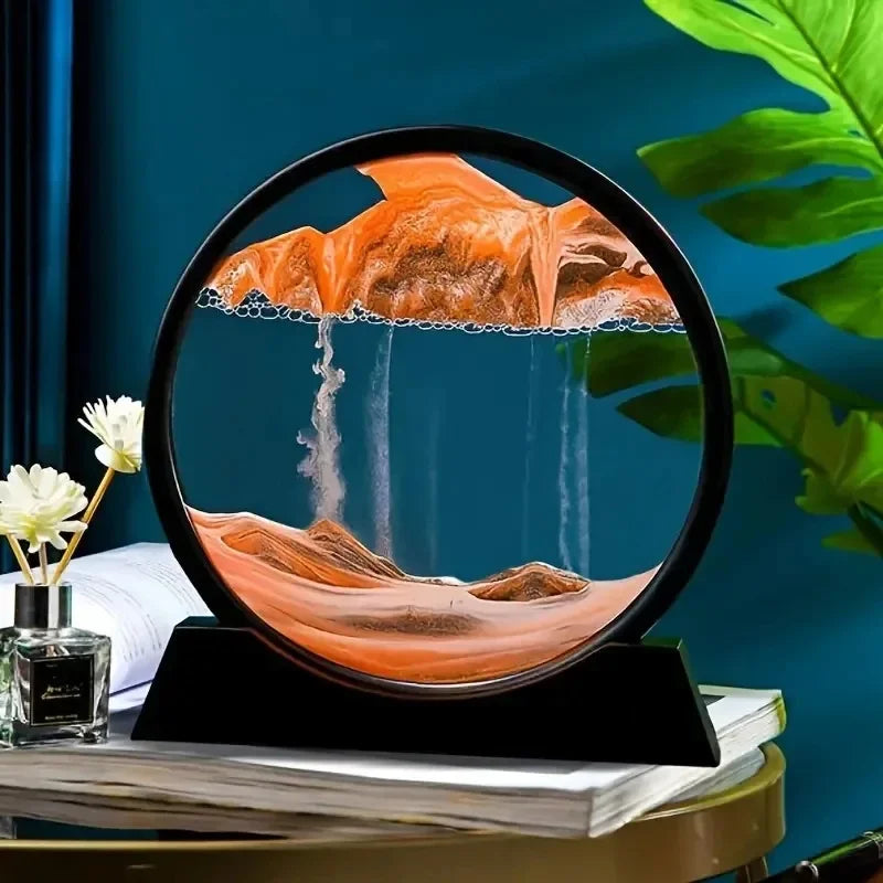 3D hourglass, flowing sand art painting, circular glass deep-sea sand scene craft flowing painting, office home decoration gift - Merit Sell