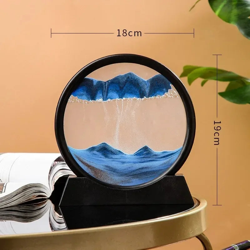 3D hourglass, flowing sand art painting, circular glass deep-sea sand scene craft flowing painting, office home decoration gift - Merit Sell