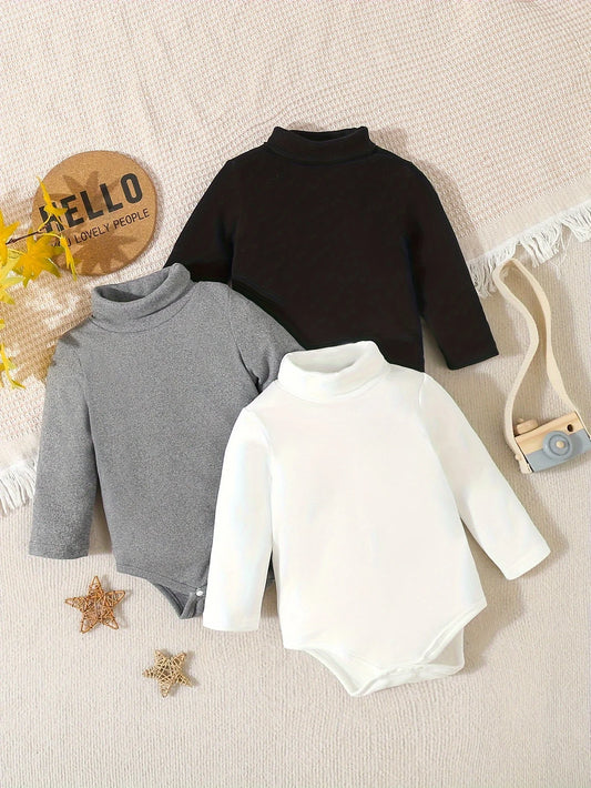 3Pairs/Lot Baby Girl Autumn And Winter Comfortable Warm Simple Solid Color Casual Velvet High Neck Long Sleeve Triangle Clothing - Merit Sell