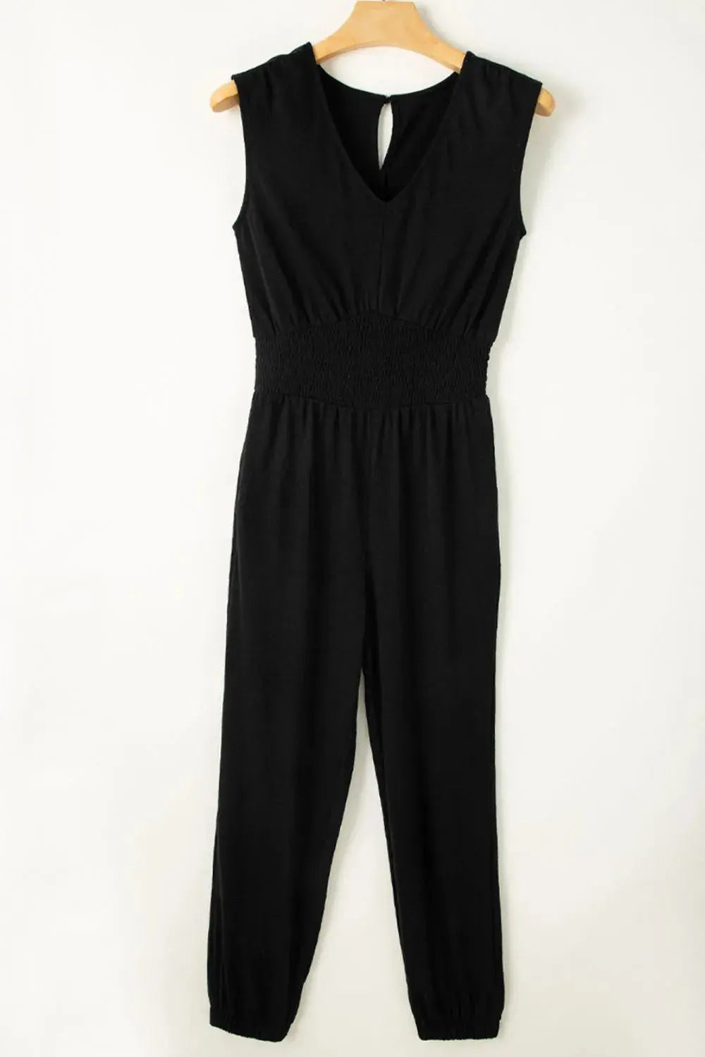 Smocked Sleeveless V Neck Jumpsuit - Merit Sell