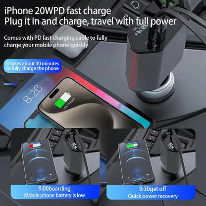 4-in-1 Car Charger Mobile Pphone Charger Expansion Cable Support For Fast Charging Of iPhone iPad Galaxy Pixel Huawei - Merit Sell