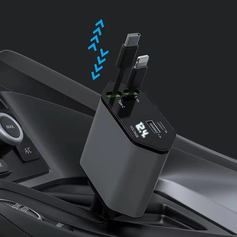 4-in-1 Car Charger Mobile Pphone Charger Expansion Cable Support For Fast Charging Of iPhone iPad Galaxy Pixel Huawei - Merit Sell