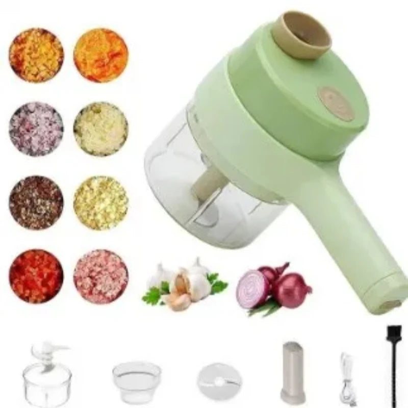 4 in 1 Handheld Electric Vegetable Cutter Set for Garlic Pepper Chili Onion Celery Ginger Meat with Brush Kitchen Tools