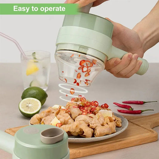 4 in 1 Handheld Electric Vegetable Cutter Set for Garlic Pepper Chili Onion Celery Ginger Meat with Brush Kitchen Tools Merit Sell