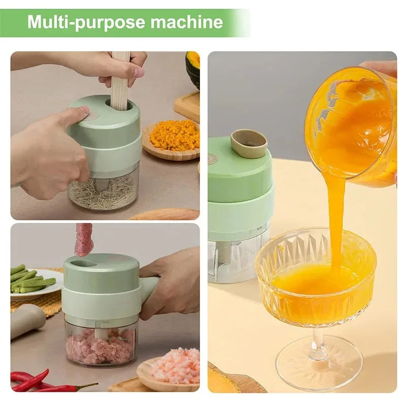 4 in 1 Handheld Electric Vegetable Cutter Set for Garlic Pepper Chili Onion Celery Ginger Meat with Brush Kitchen Tools
