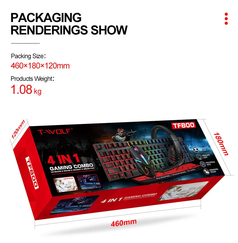 4 in 1 PC Gamer Value rainbow Backlit Keyboard with Colorful Backlit Mouse Adn Large Size Mousepad and Gaming Headset - Merit Sell