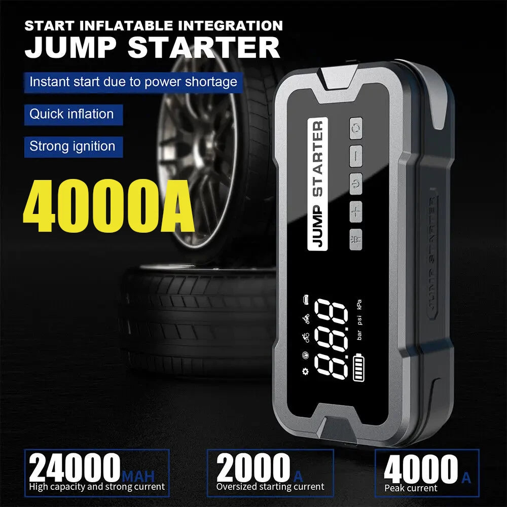 4000A Car Jump Starter Air Pump 25 Cylinder Inflatable Pump with Air Compressor Jumper Box 24000mAh Power Bank Battery Charger - Merit Sell