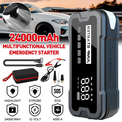 4000A Car Jump Starter Air Pump 25 Cylinder Inflatable Pump with Air Compressor Jumper Box 24000mAh Power Bank Battery Charger - Merit Sell