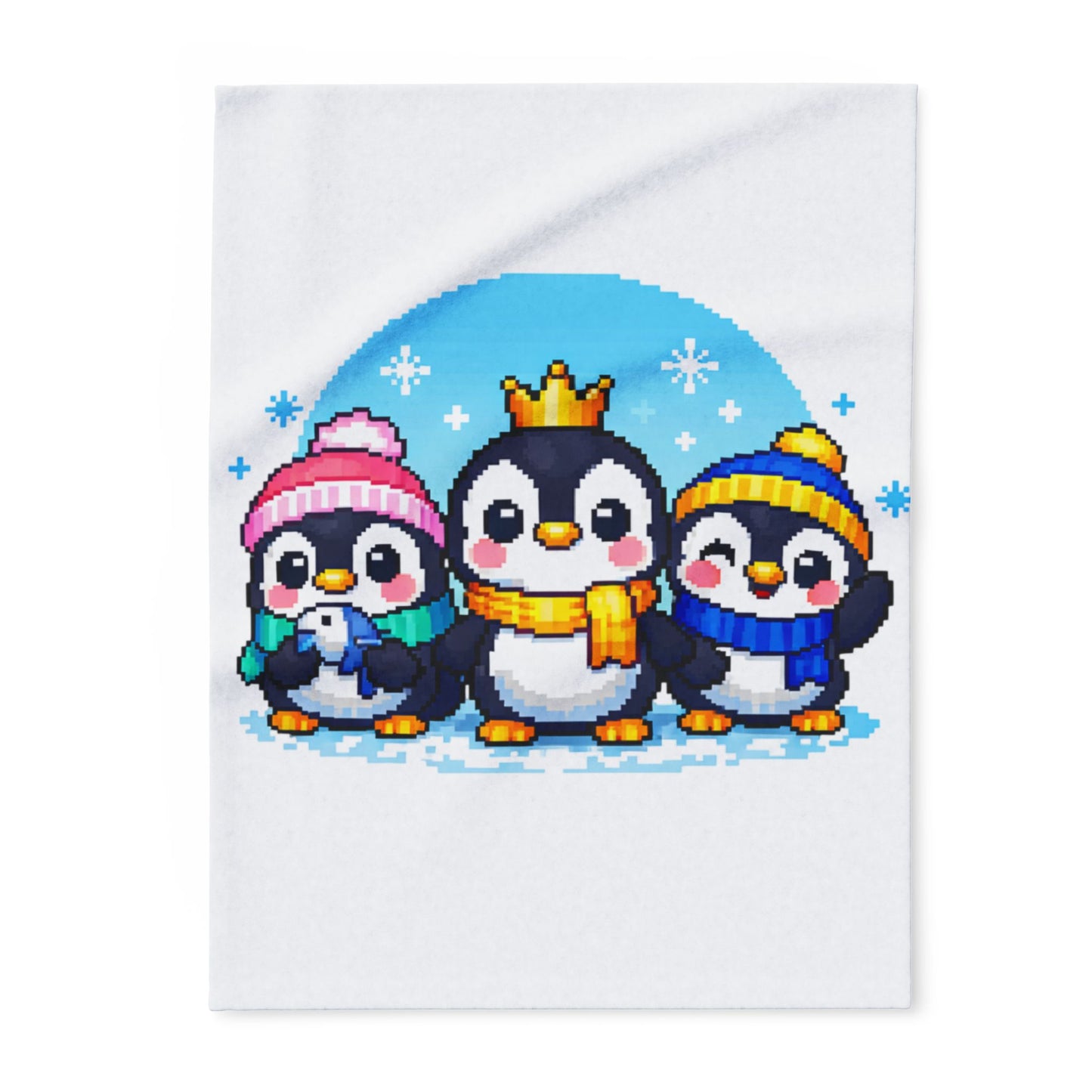 Penguin Pixel Trio Fleece Blanket — Cute Arctic Winter Throw for Kids & Holiday Gifts