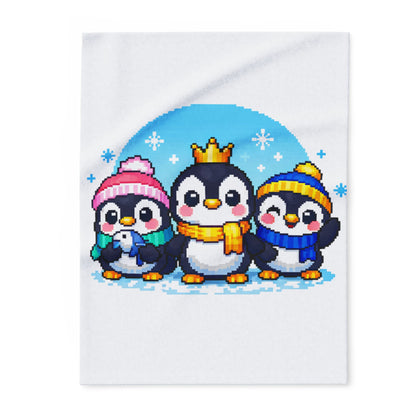 Penguin Pixel Trio Fleece Blanket — Cute Arctic Winter Throw for Kids & Holiday Gifts
