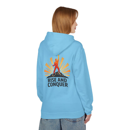 Rise and Conquer Hoodie - Motivational Sunrise Adventure Pullover