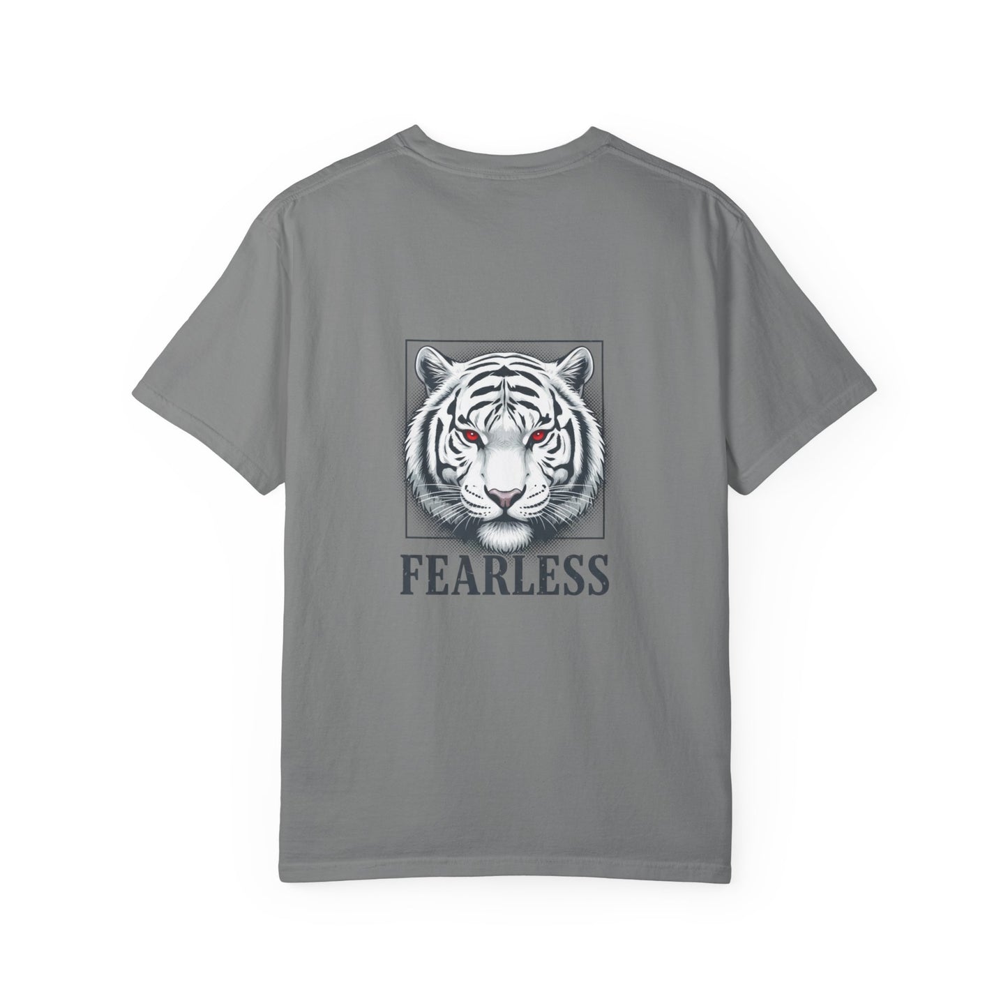 Fearless White Tiger T-Shirt — Bold Graphic Tee with 'FEARLESS' Text