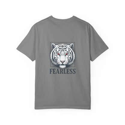 Fearless White Tiger T-Shirt — Bold Graphic Tee with 'FEARLESS' Text