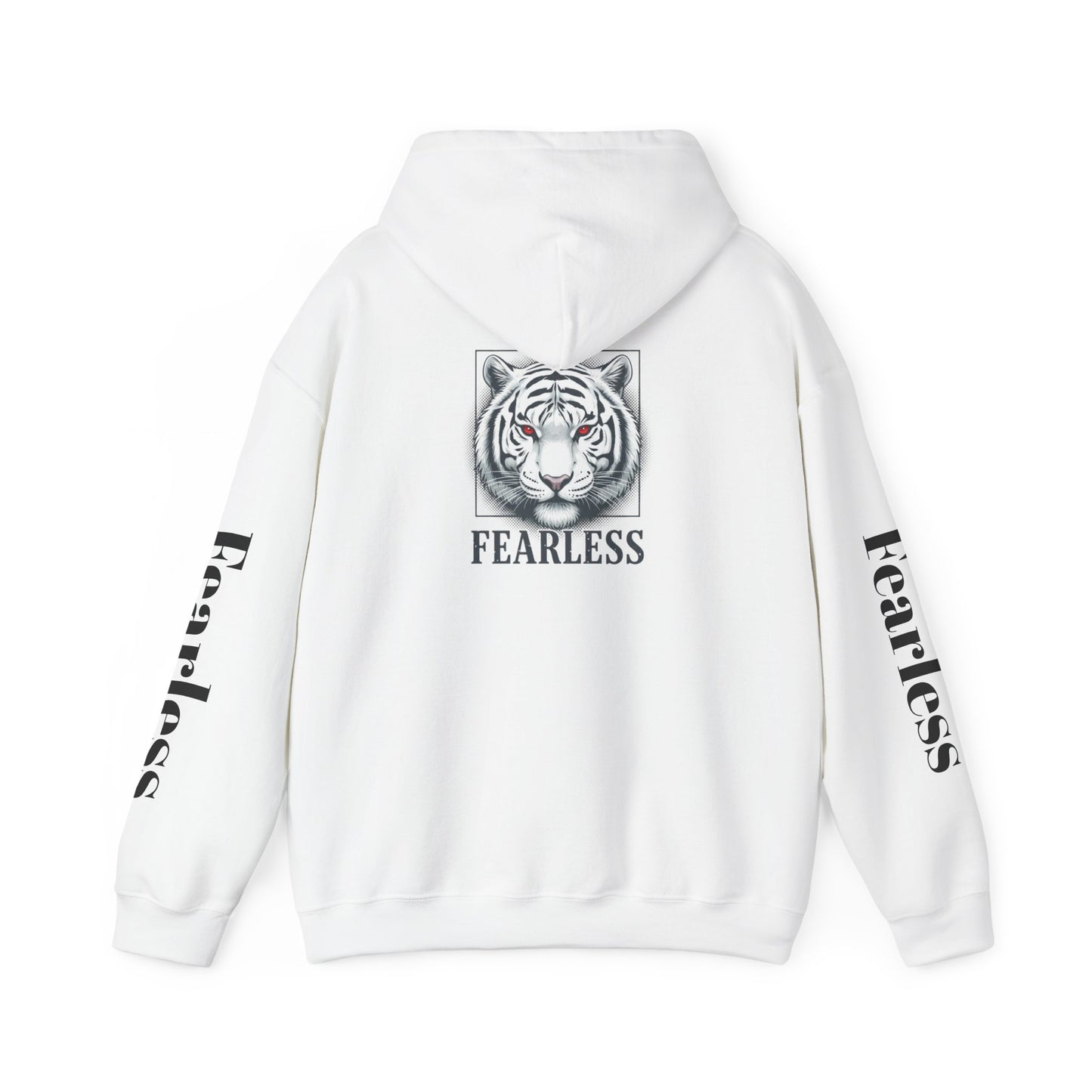 Fearless White Tiger Hoodie — 'FEARLESS' Graphic Hooded Sweatshirt