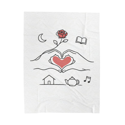 Plush Blanket — Cozy Heart & Home Illustration Velveteen Throw