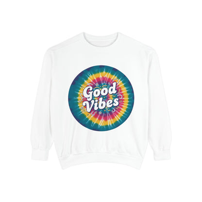 Tie-Dye "Good Vibes" Sweatshirt — Retro Colorful Cozy Pullover