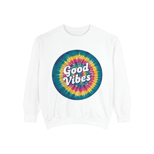 Tie-Dye "Good Vibes" Sweatshirt — Retro Colorful Cozy Pullover Merit Sell