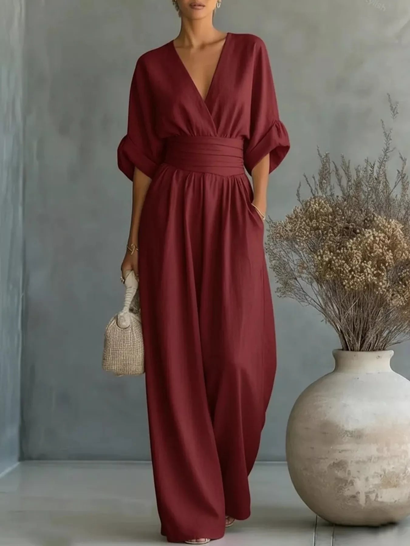 Full Size Half Sleeve Wide Leg Jumpsuit Plus Size - Merit Sell
