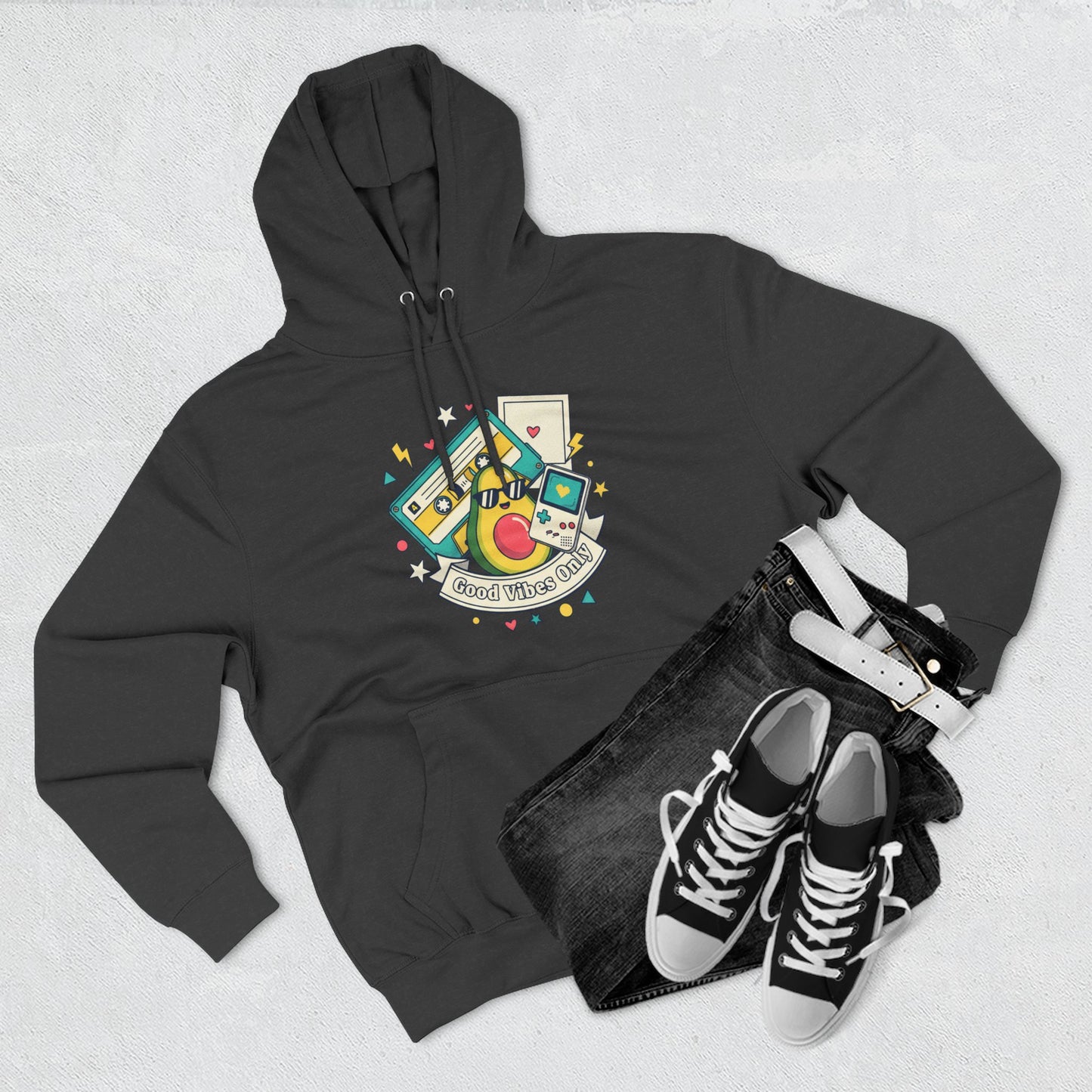 Good Vibes Only Hoodie — Retro Cassette Graphic Fleece Hoodie