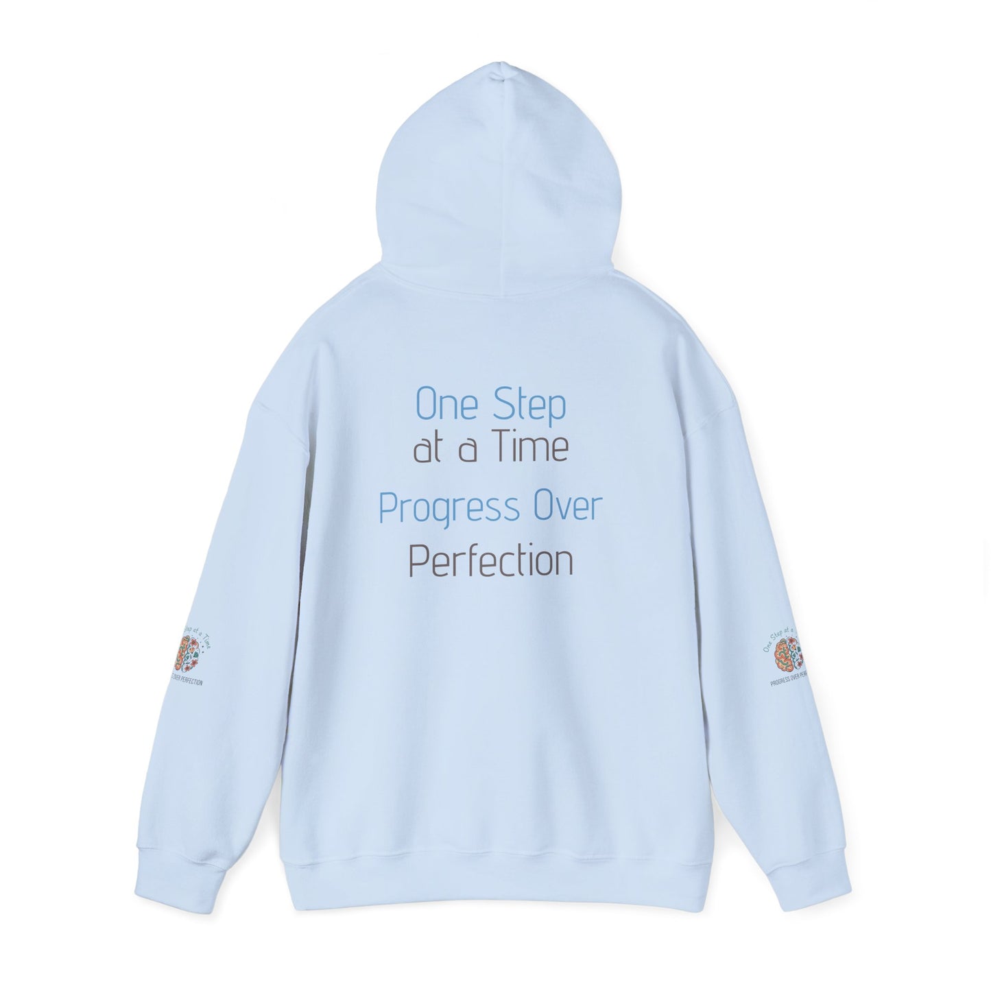 Hoodie — 'One Step at a Time' Brain & Flowers Motivational Pullover