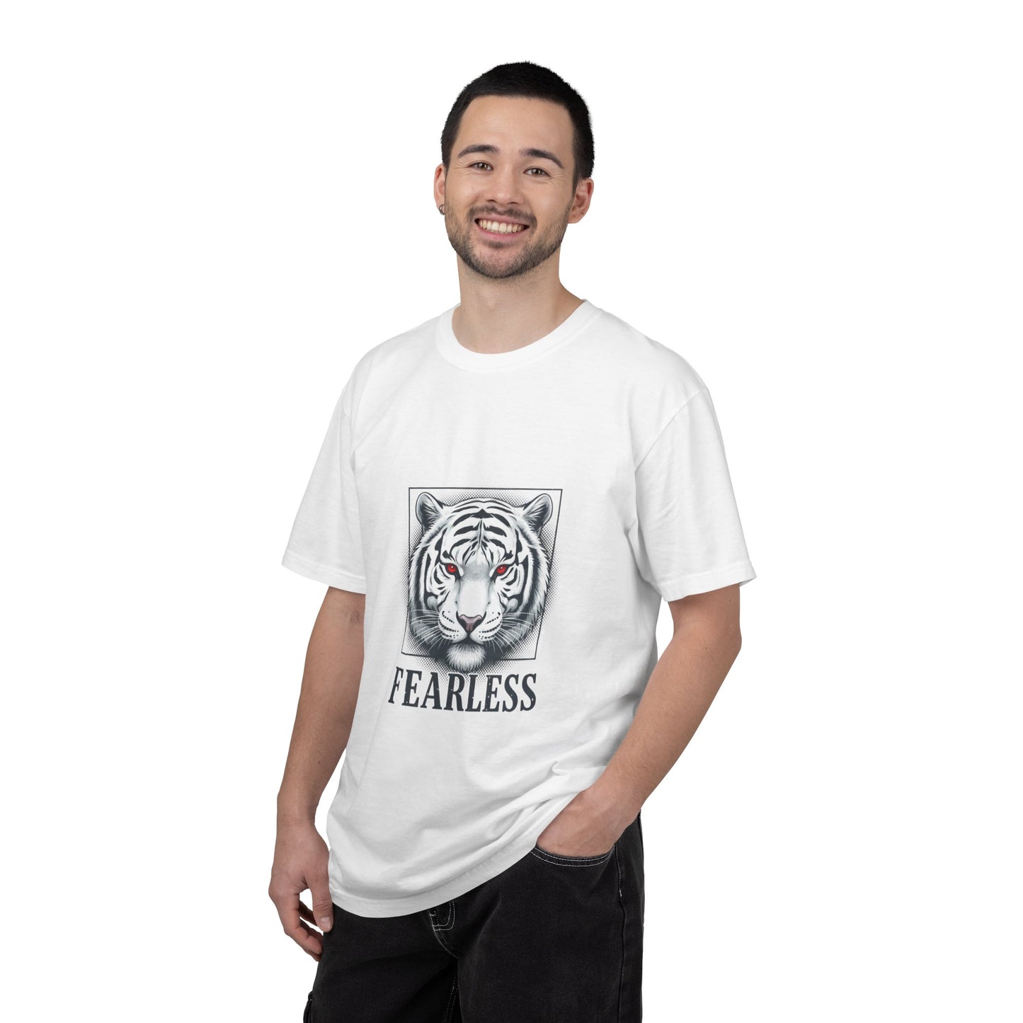Fearless White Tiger T-Shirt — Bold Graphic Tee with 'FEARLESS' Text