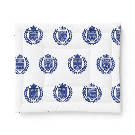 Blue Heraldic Crest Cotton Comforter — Classic Laurel & Crown Bedding Merit Sell