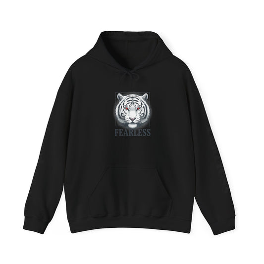 Fearless White Tiger Hoodie — 'FEARLESS' Graphic Hooded Sweatshirt