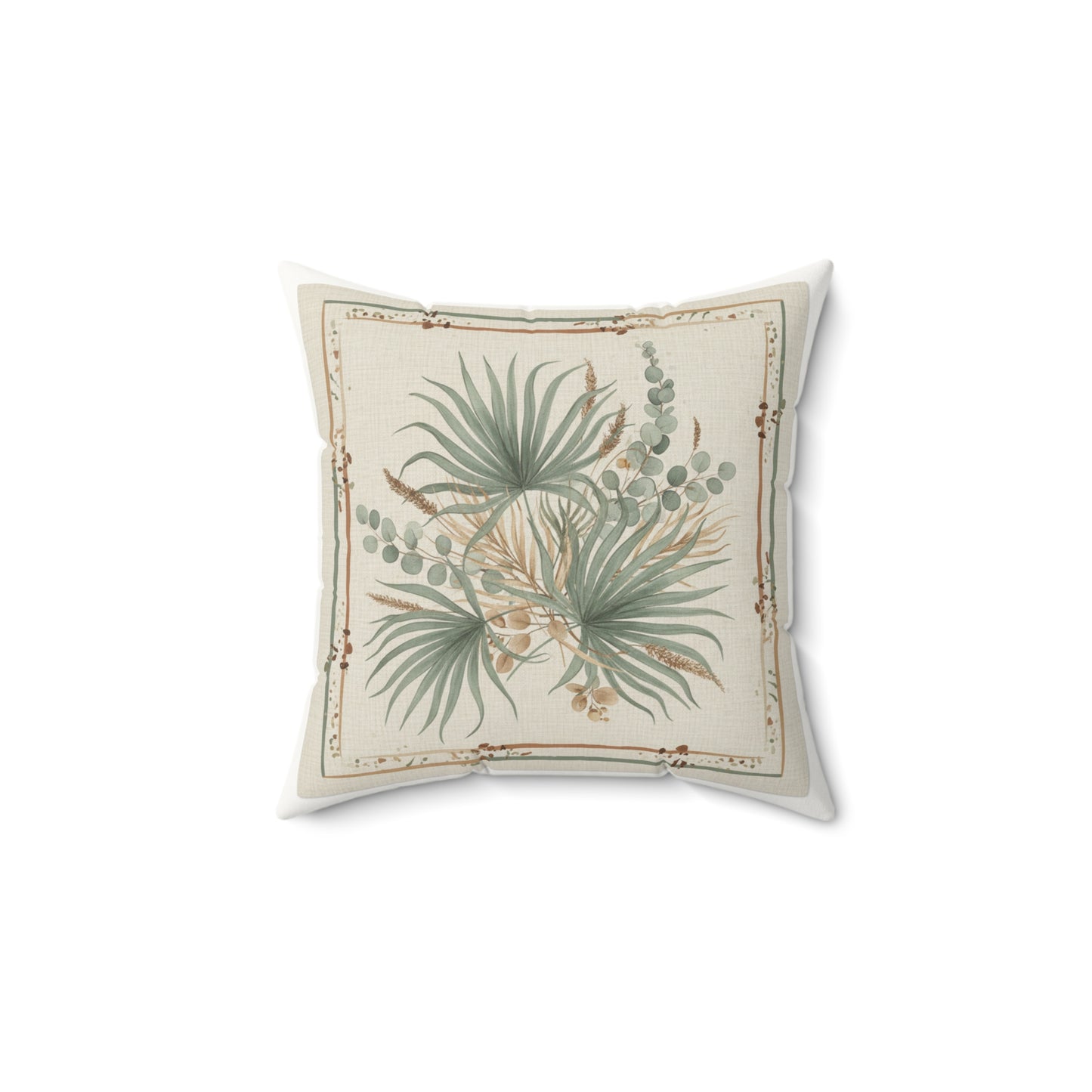 Botanical Palm Faux Suede Pillow — Green Palm Leaf Square Throw Pillow