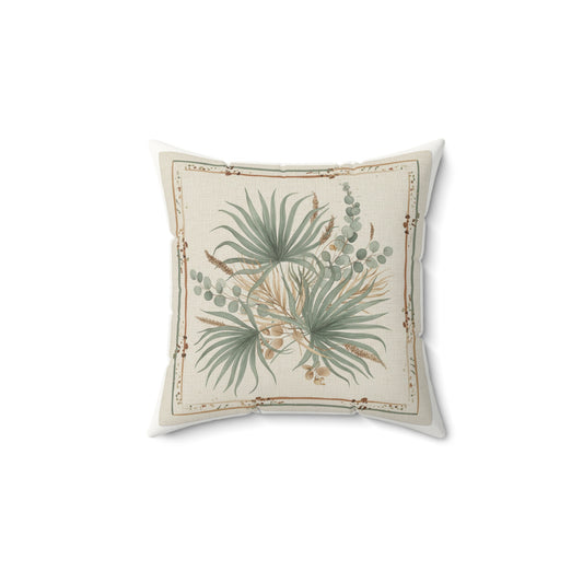 Botanical Palm Faux Suede Pillow — Green Palm Leaf Square Throw Pillow Merit Sell