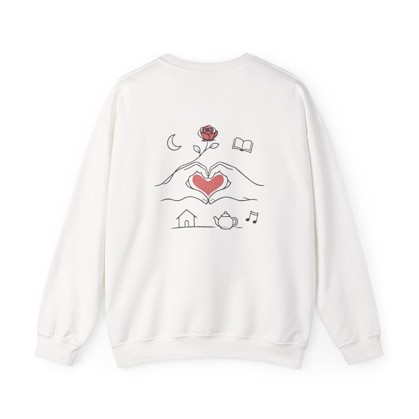 Crewneck Sweatshirt — Heart Hands Rose Illustration (Cozy Home & Self‑Care Vibe)