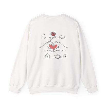 Crewneck Sweatshirt — Heart Hands Rose Illustration (Cozy Home & Self‑Care Vibe)
