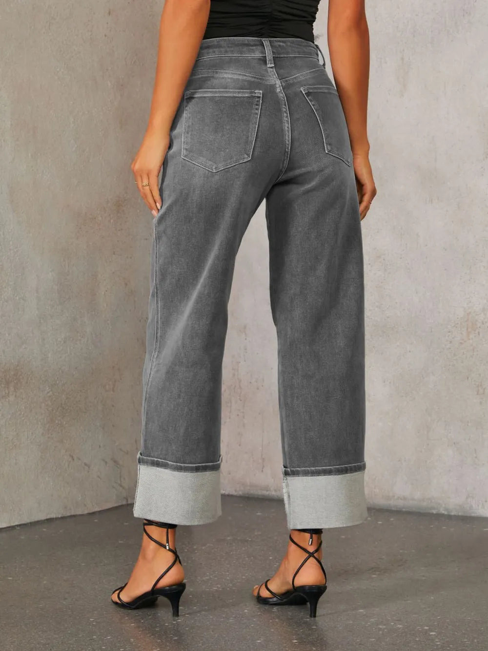 High Waisted Straight Leg Rolled Jeans - Merit Sell
