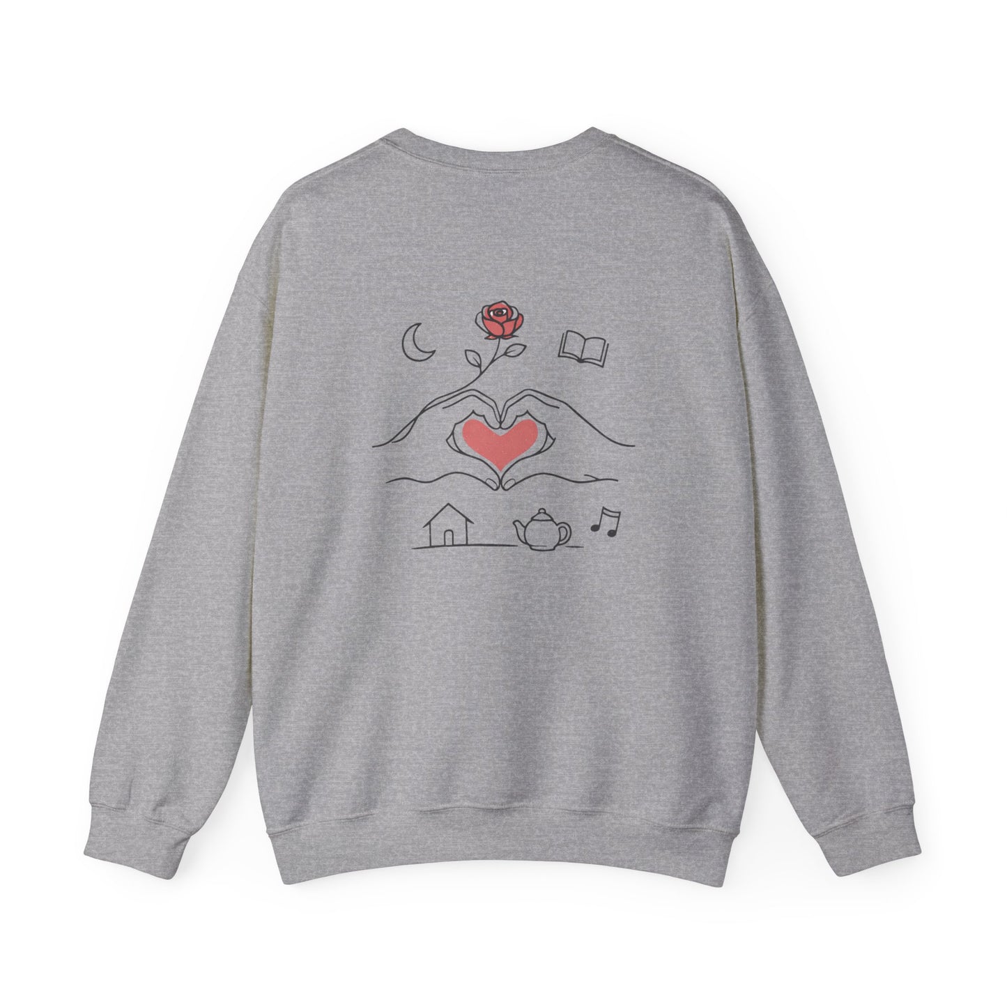 Crewneck Sweatshirt — Heart Hands Rose Illustration (Cozy Home & Self‑Care Vibe)
