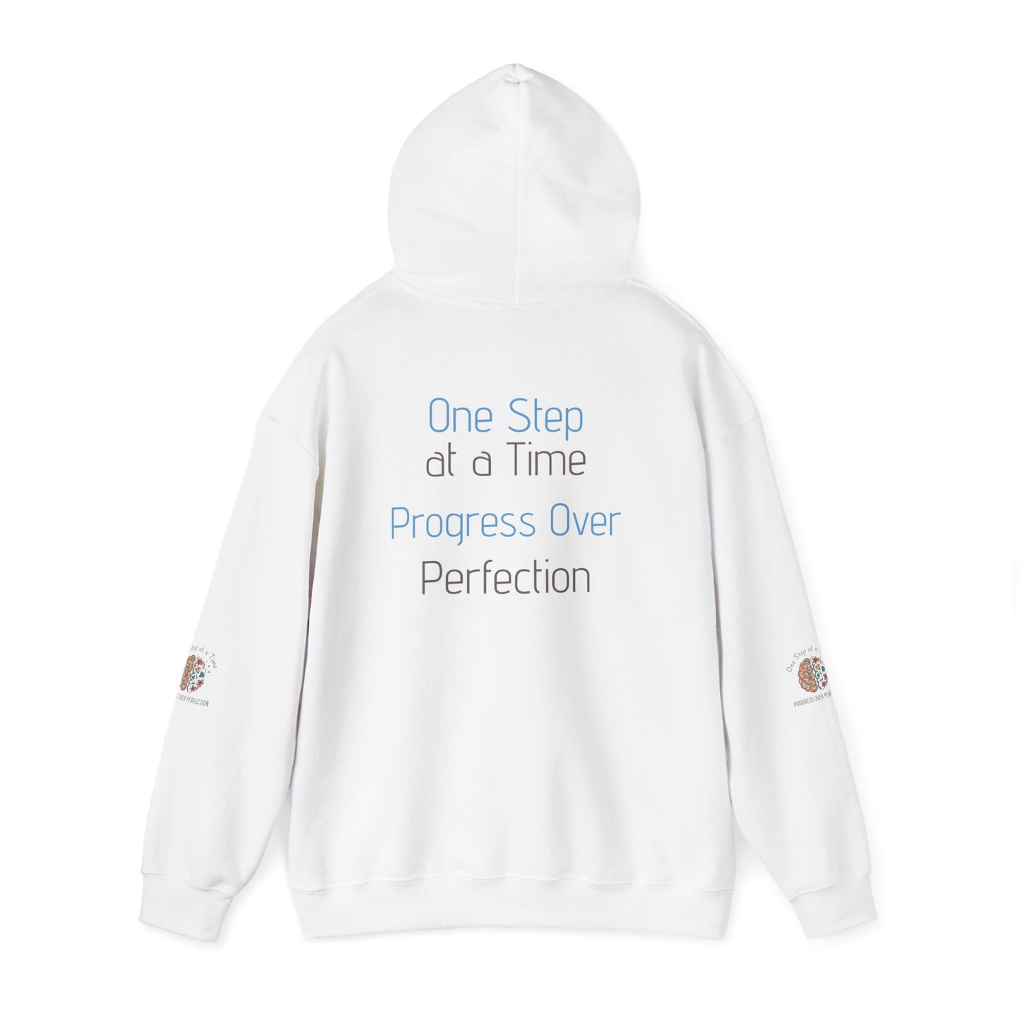 Hoodie — 'One Step at a Time' Brain & Flowers Motivational Pullover