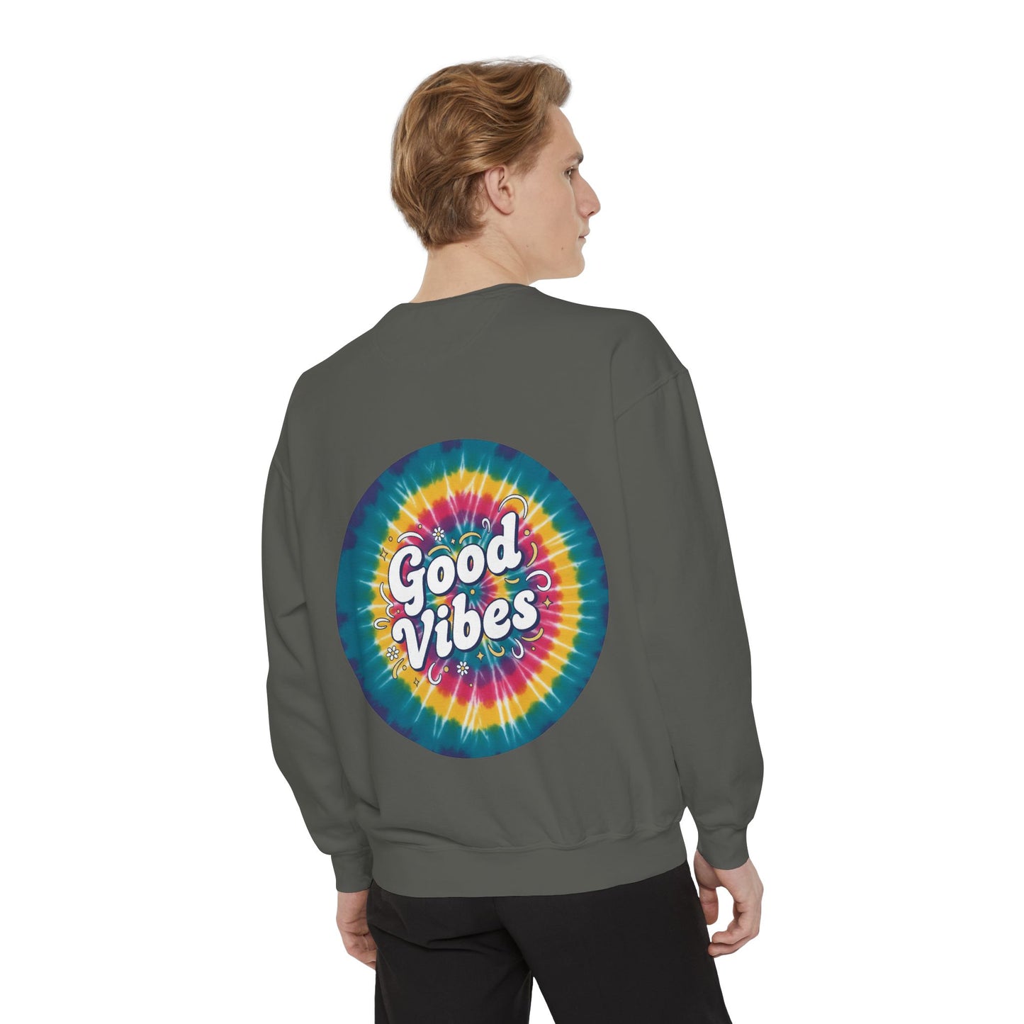 Tie-Dye "Good Vibes" Sweatshirt — Retro Colorful Cozy Pullover