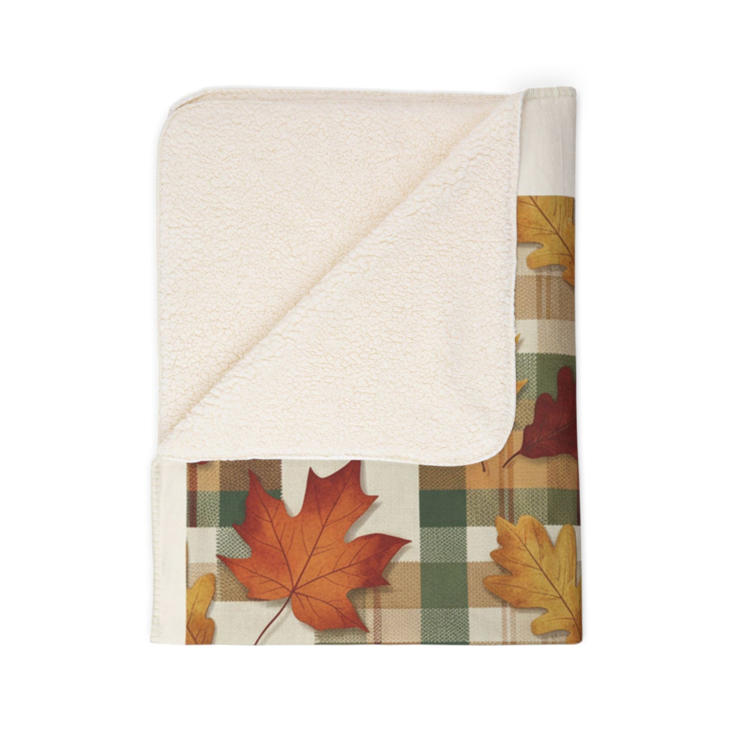 Autumn Plaid Sherpa Blanket — Cozy Fall Leaves Throw for Home & Gifting