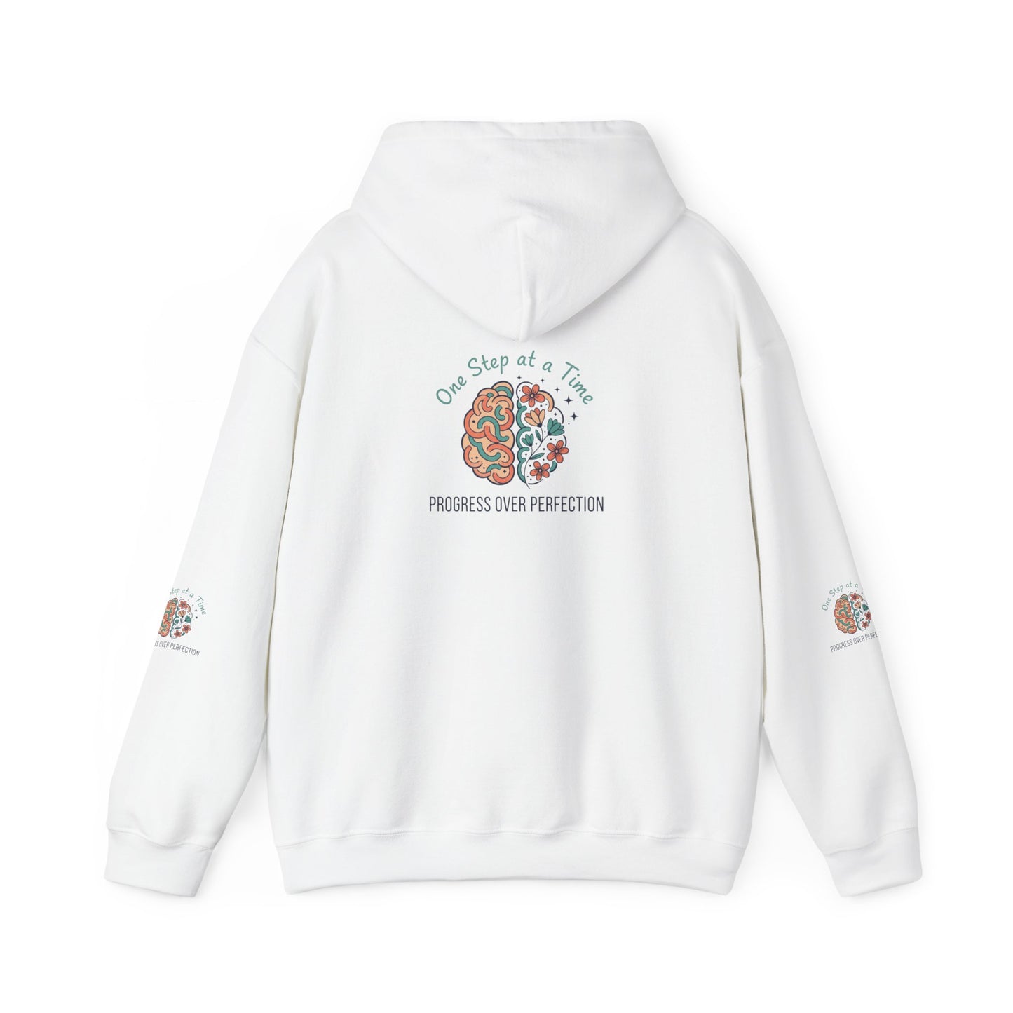 Hoodie — 'One Step at a Time' Brain & Flowers Motivational Pullover