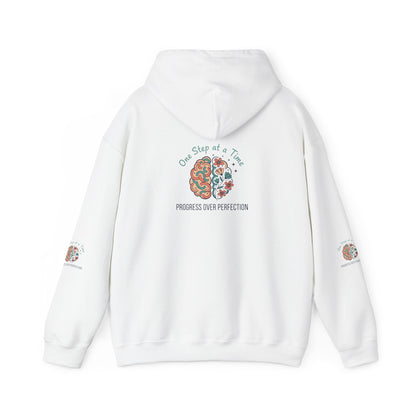 Hoodie — 'One Step at a Time' Brain & Flowers Motivational Pullover