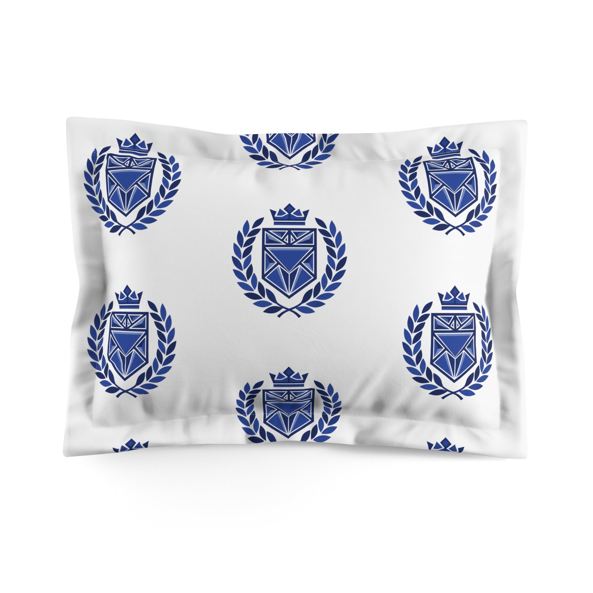 Royal Crest Microfiber Pillow Sham — Blue Laurel Emblem Decorative Pillowcase
