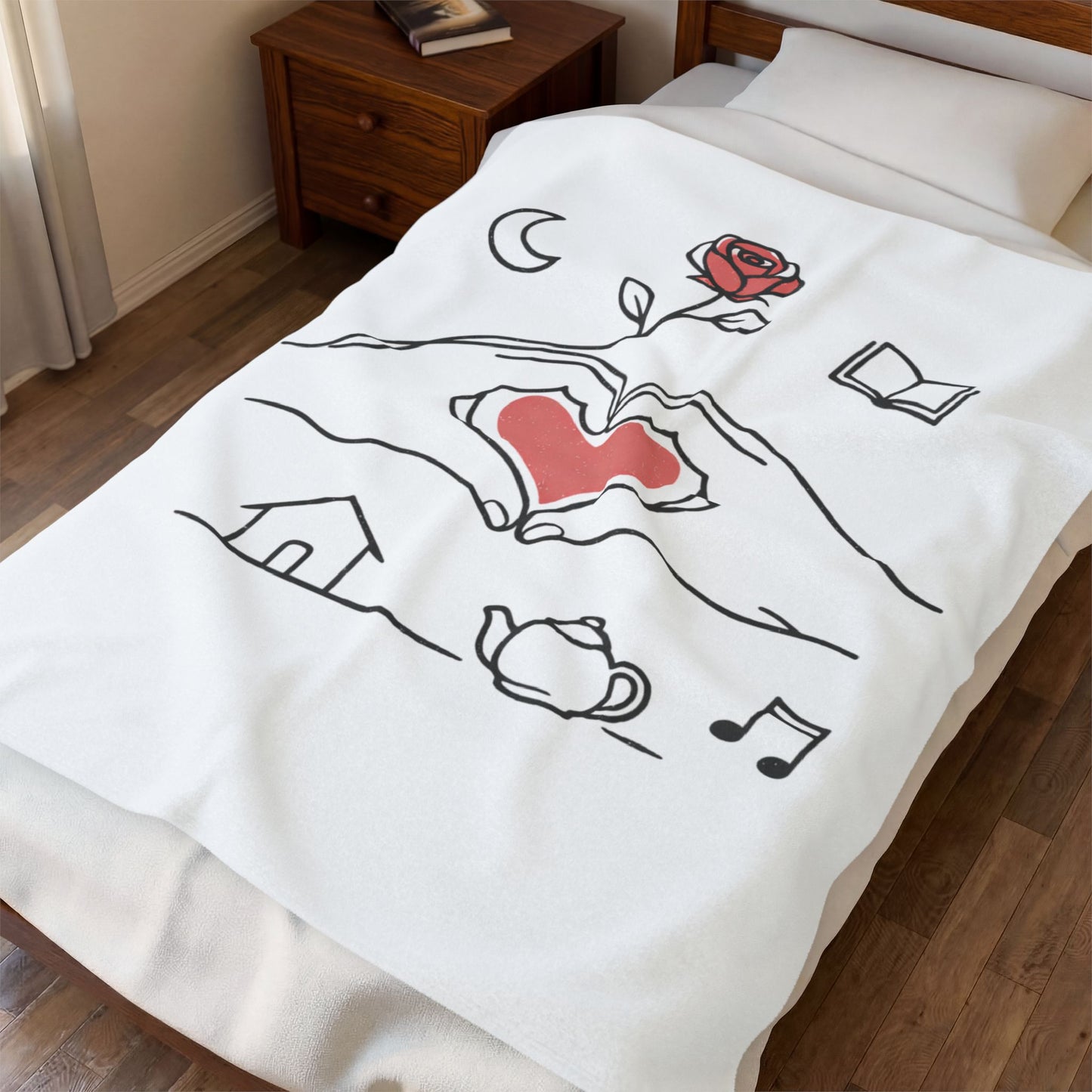 Plush Blanket — Cozy Heart & Home Illustration Velveteen Throw
