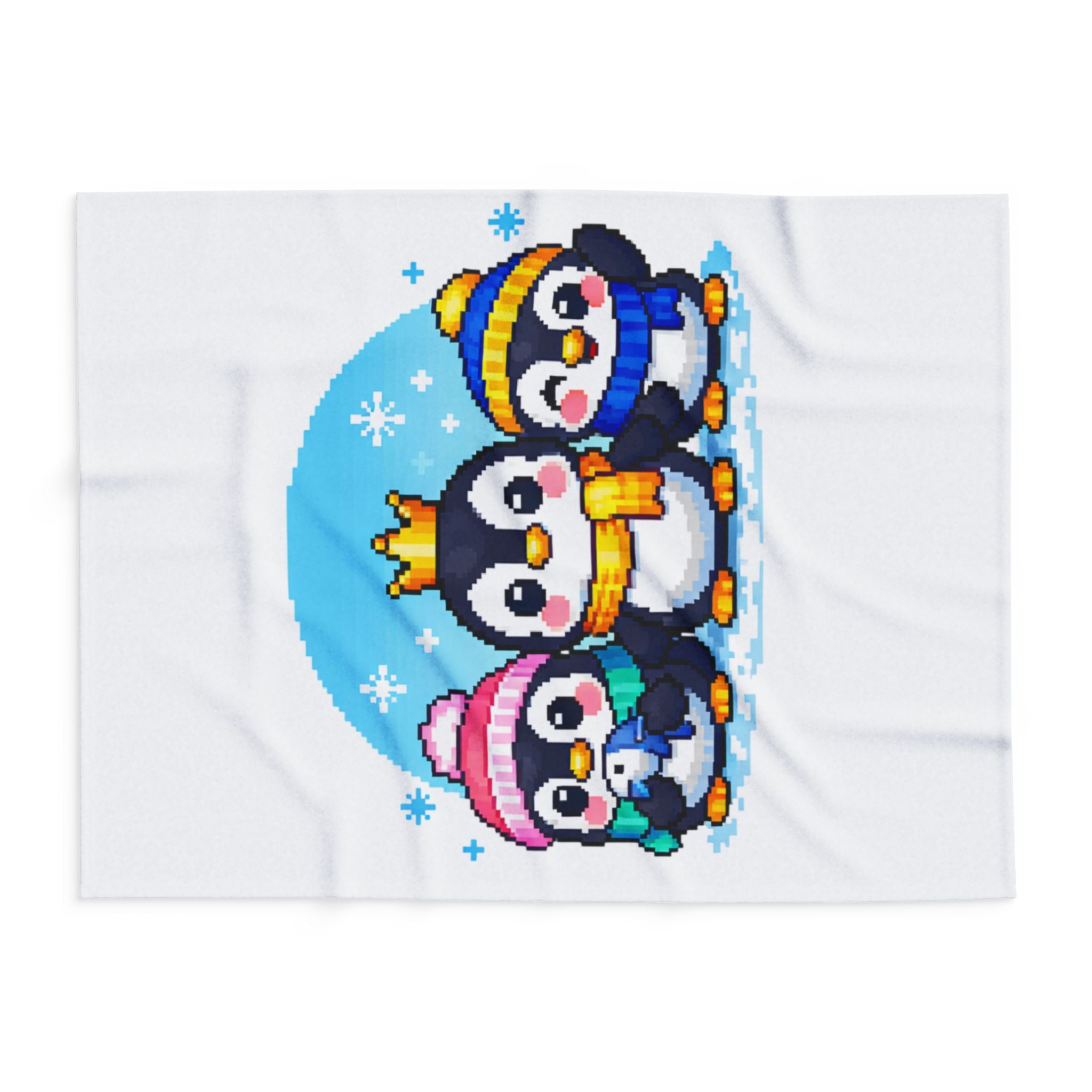Penguin Pixel Trio Fleece Blanket — Cute Arctic Winter Throw for Kids & Holiday Gifts