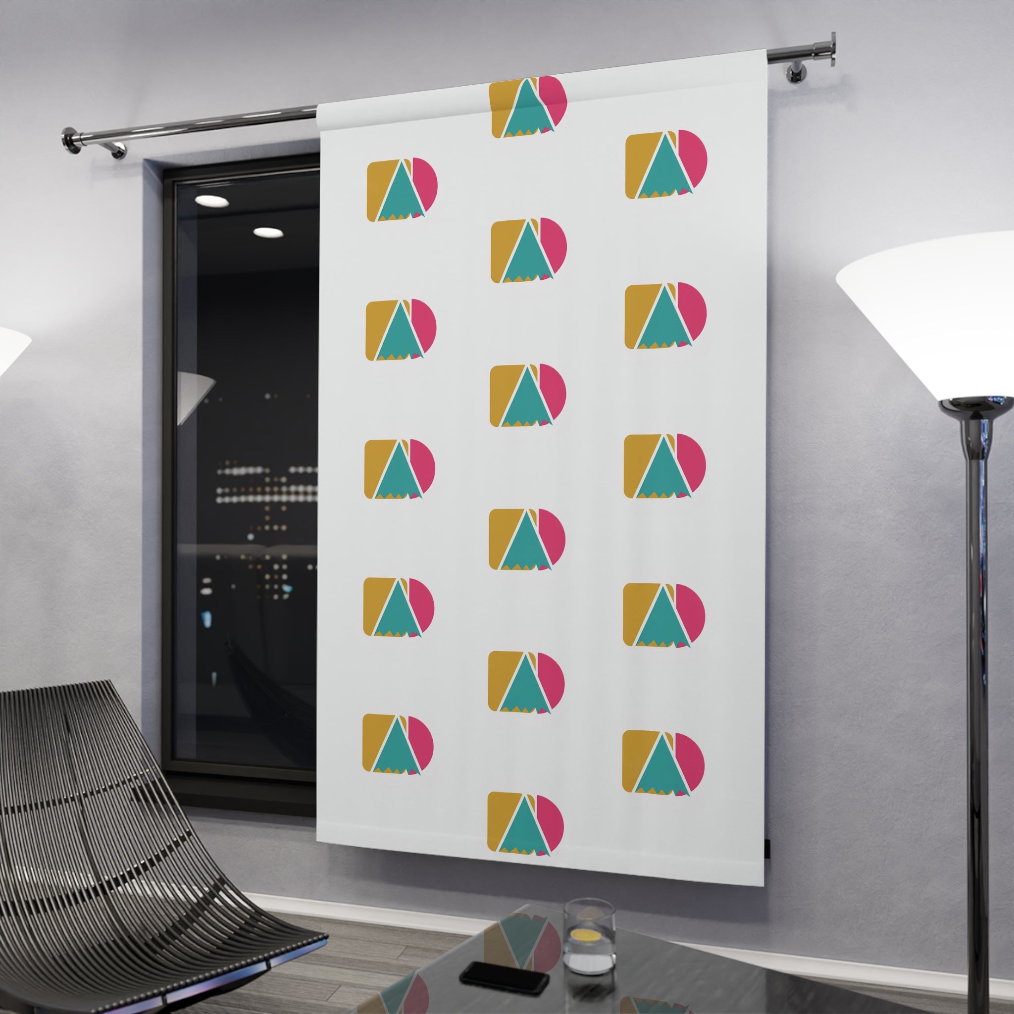Geometric Color Block Curtain Panel — Modern Mid-Century Window Drapery