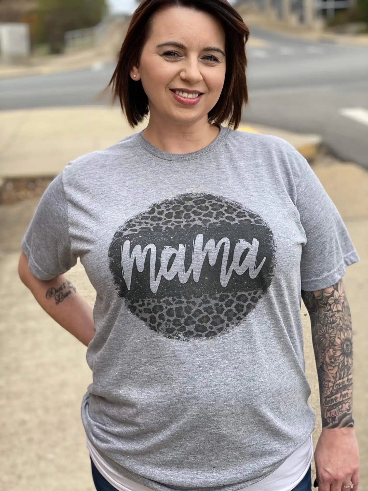 Black Leopard Circle Mama Tee - Stylish & Bold T-Shirt