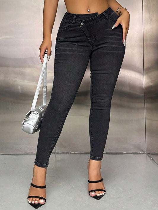 Asymmetric Waist Jeans | Stylish With Pockets