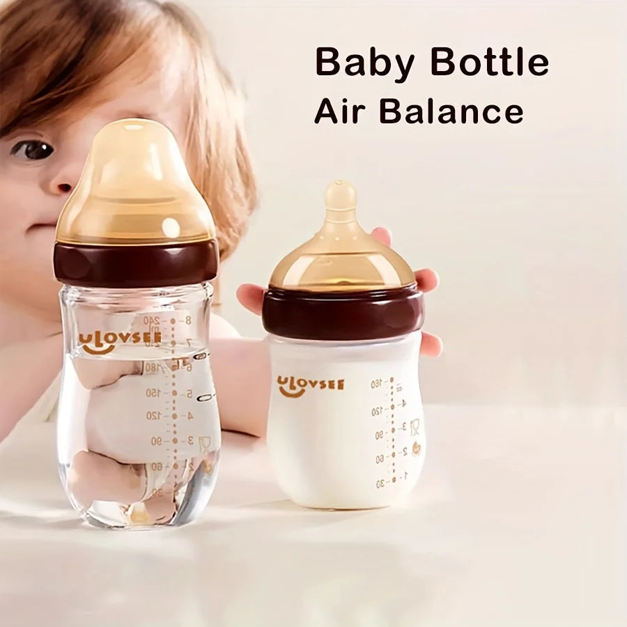4oz,8oz High Borosilicate Glass Baby Bottles, Wide-Neck Feeding Bottle with Bottom Air Balance Hole/Valve, Glass Milk Bottle - Merit Sell