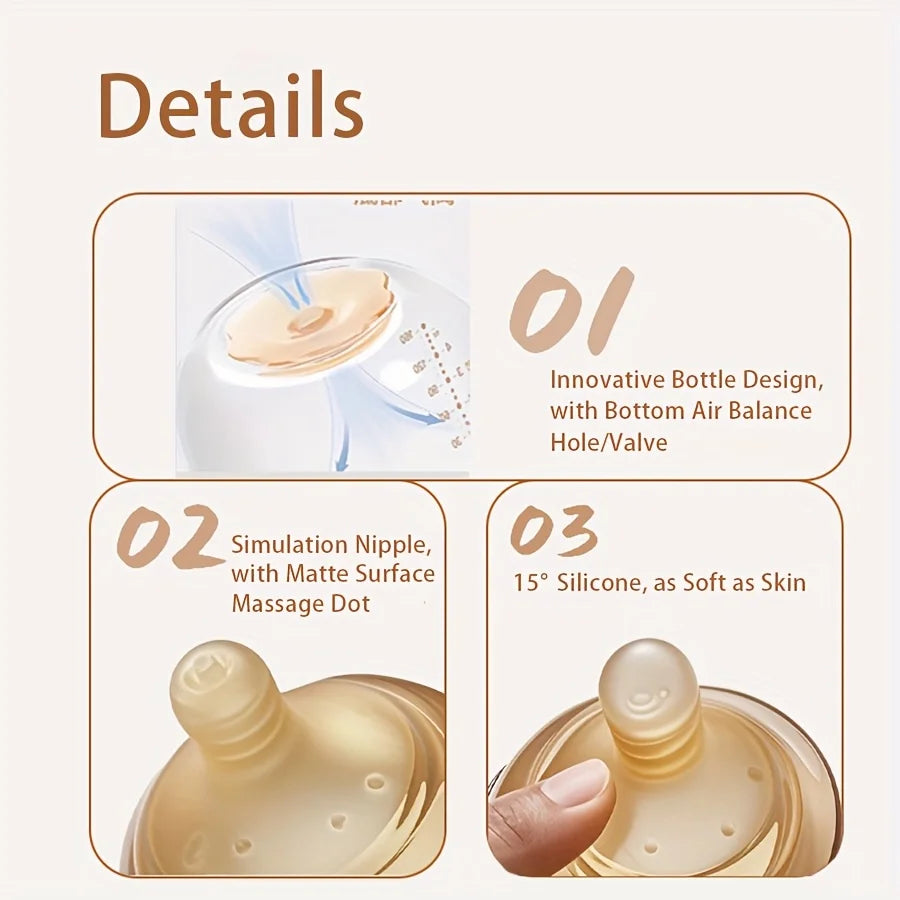 4oz,8oz High Borosilicate Glass Baby Bottles, Wide-Neck Feeding Bottle with Bottom Air Balance Hole/Valve, Glass Milk Bottle - Merit Sell